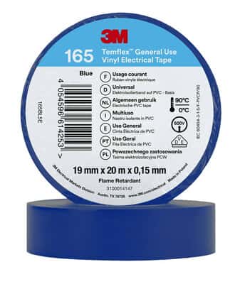 3M Temflex 165 ruban vinyle isolant bleu 0.15 19mm x 20m