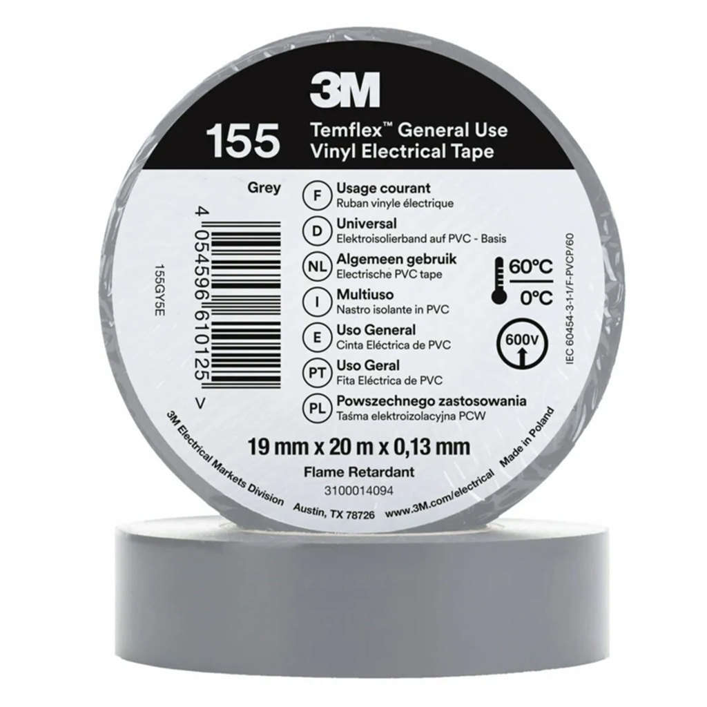 3M Temflex 155 graues isolierendes Vinylband 0.13 19mm x 20m