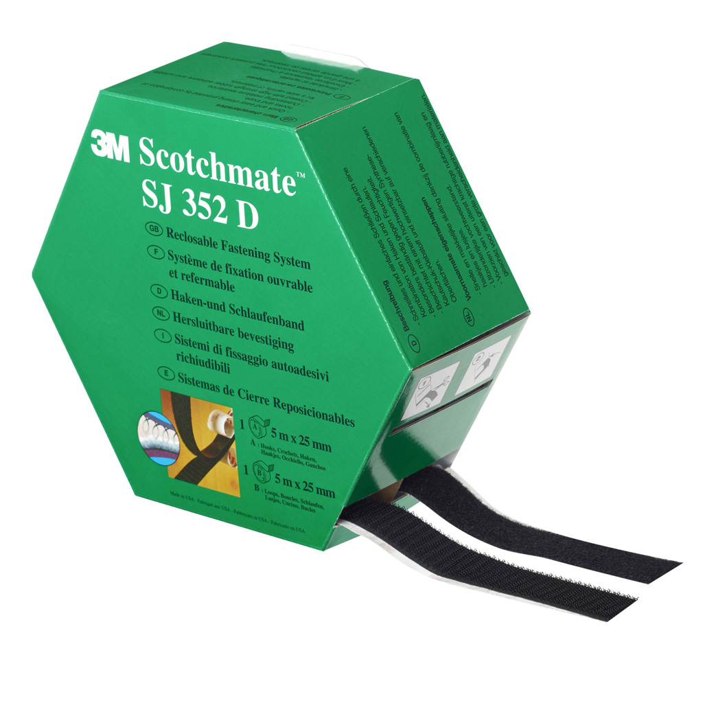 3M SJ-352D Scotchmate Dual Lock hook and loop tape black 25mm x 5m