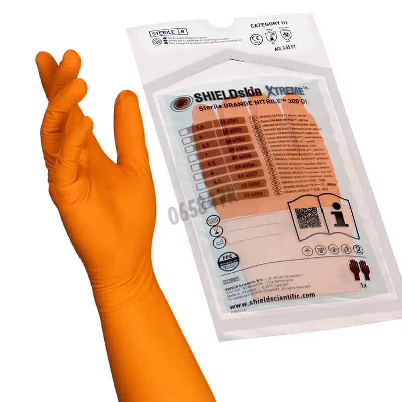 SHIELDskin 300 guanti sterili in nitrile arancione misura 8/M, scatola da 40 guanti