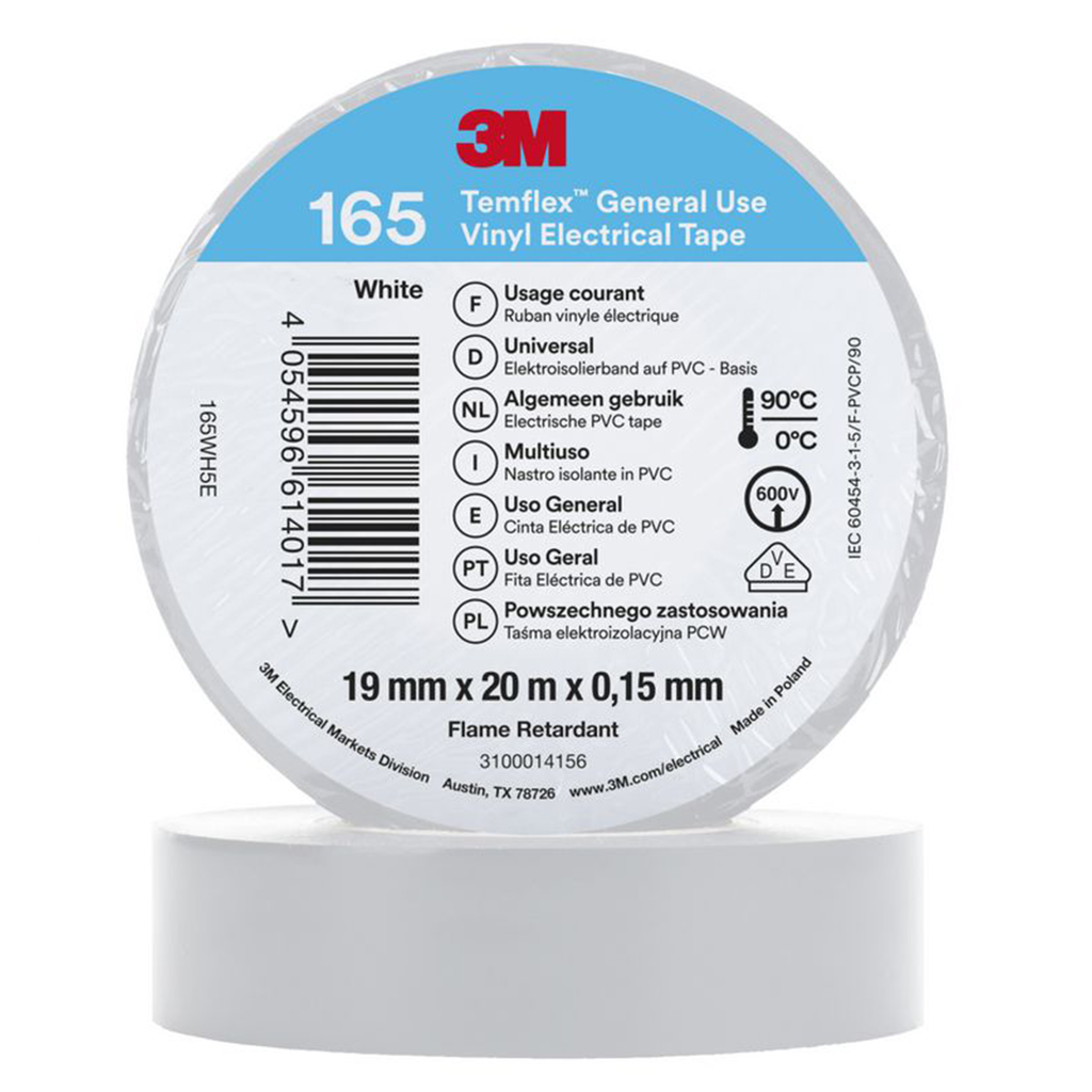 3M Temflex 165 ruban vinyle isolant blanc 0.15 19mm x 20m