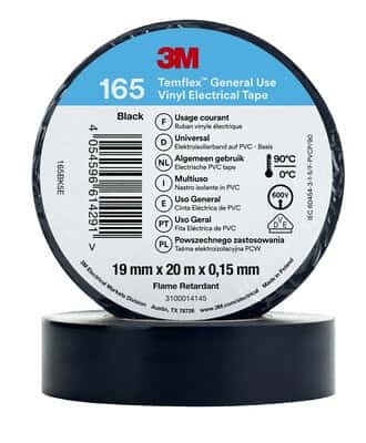 3M Temflex 165 ruban vinyle isolant noir 0.15 19mm x 20m