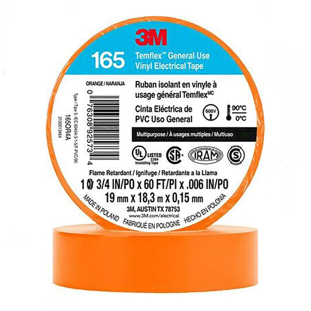 3M Temflex 165 orange insulating vinyl tape 0.15 19mm x 20m