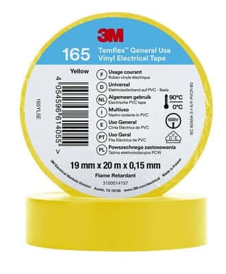 3M Temflex 165 ruban vinyle isolant jaune 0.15 19mm x 20m