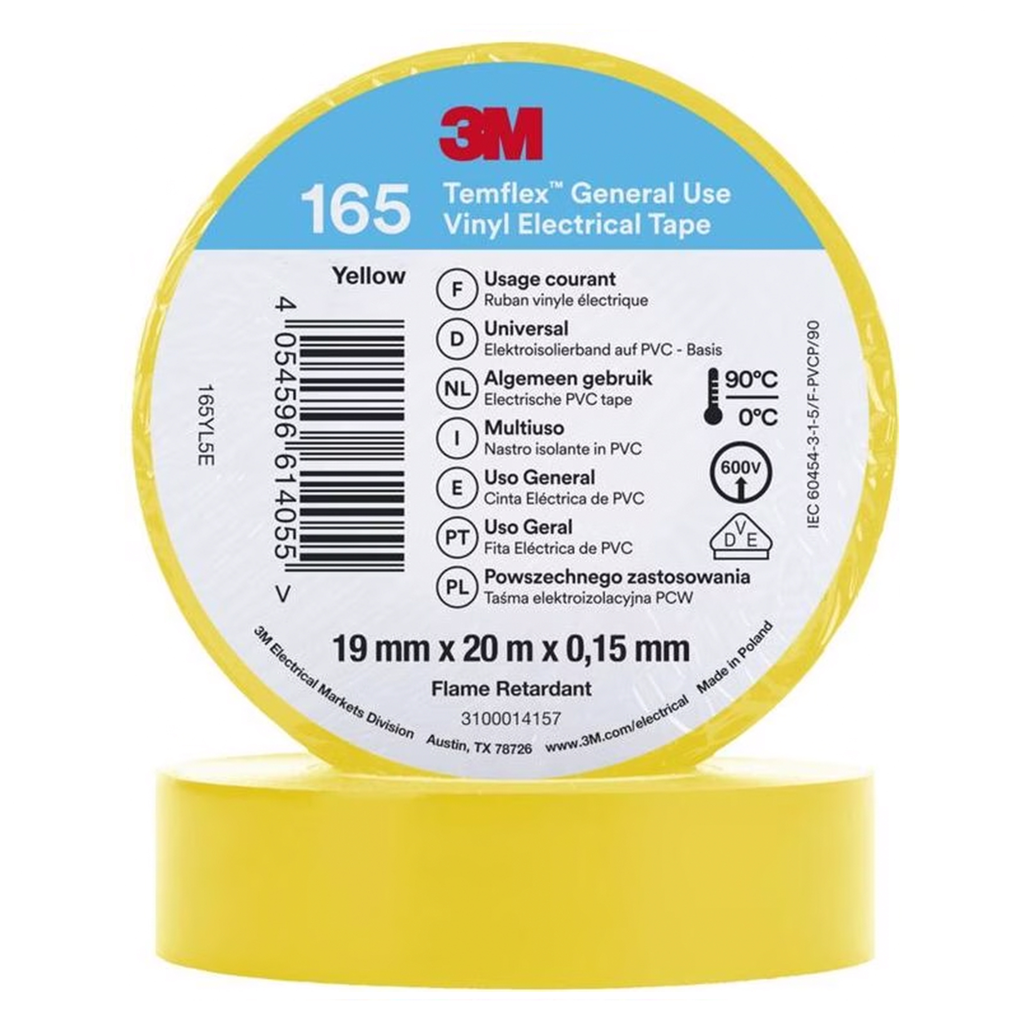 3M Temflex 165 ruban vinyle isolant jaune 0.15 19mm x 20m