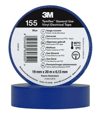 3M Temflex 155 ruban vinyle isolant bleu 0.13 19mm x 20m