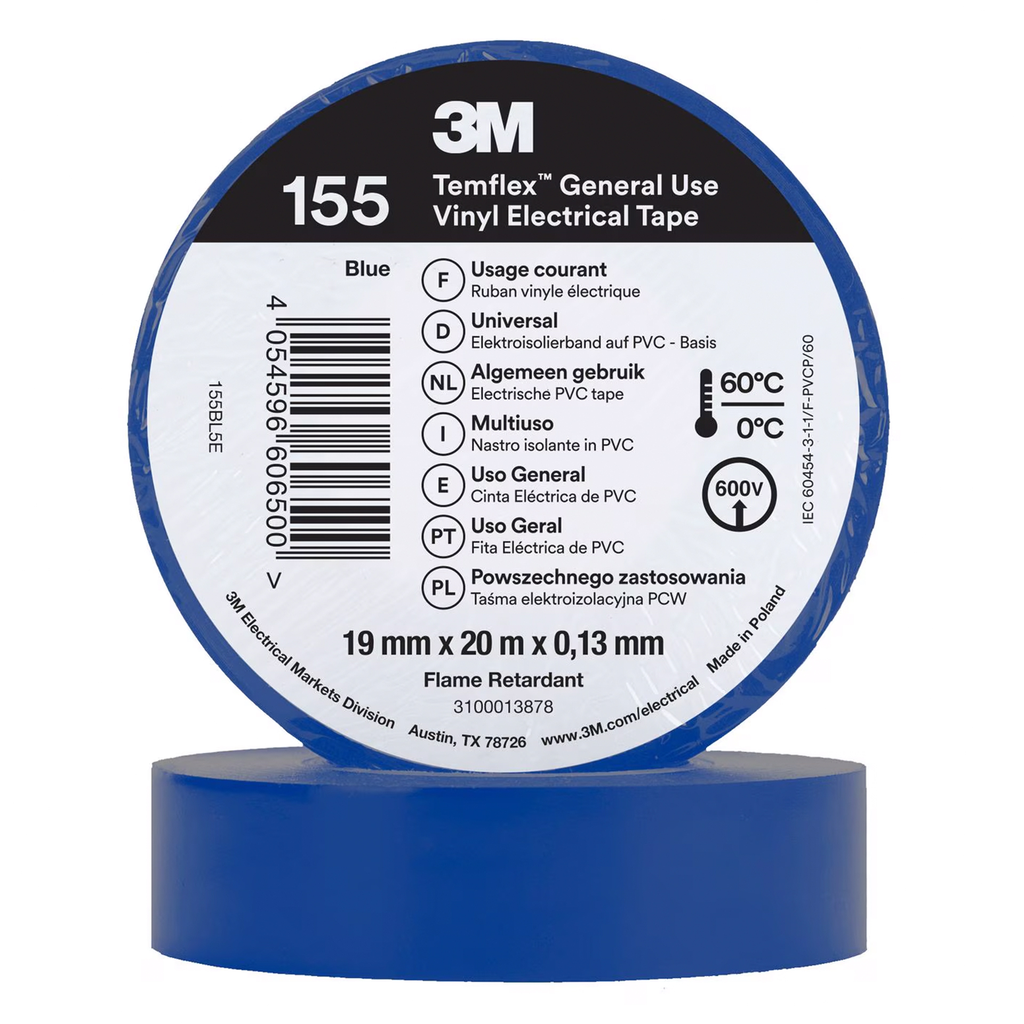 Nastro isolante vinilico 3M Temflex 155 blu 0.13 19mm x 20m