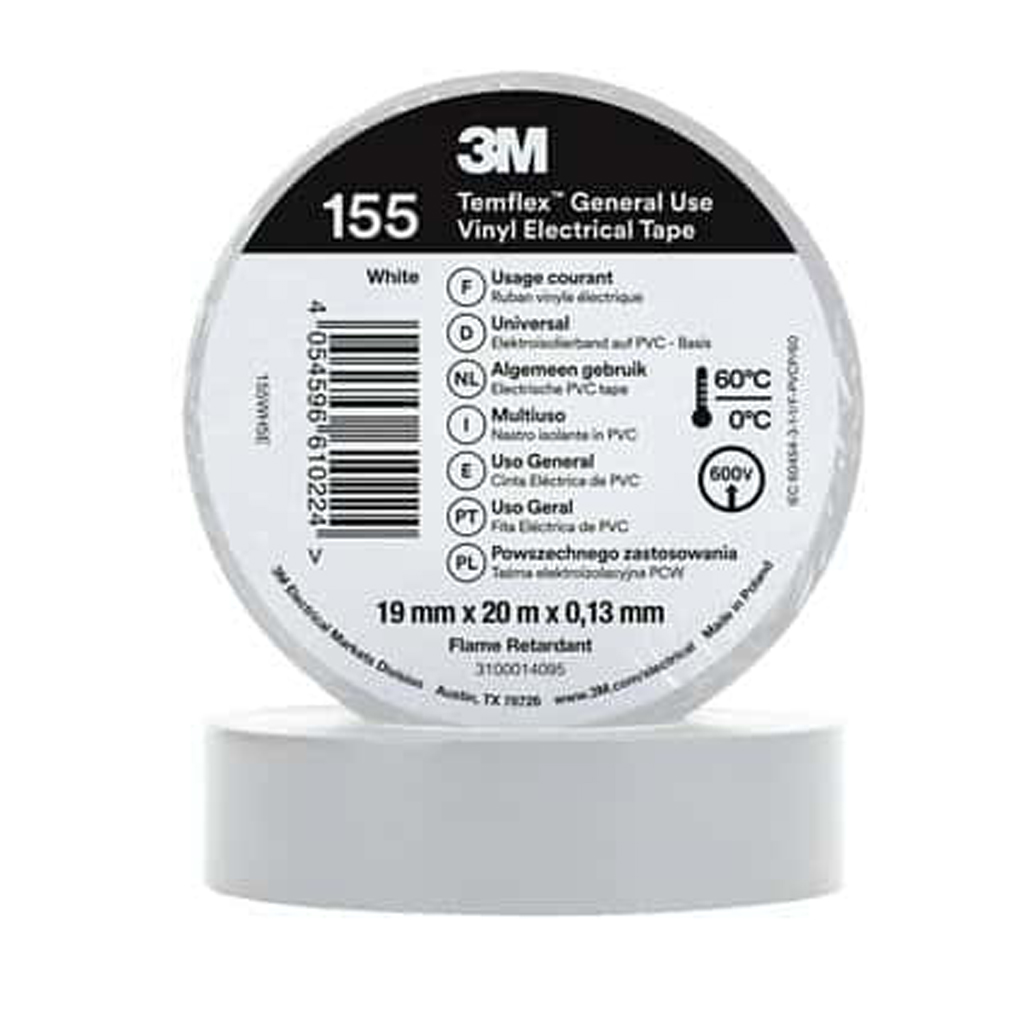 3M Temflex 155 ruban vinyle isolant blanc 0.13 19mm x 20m