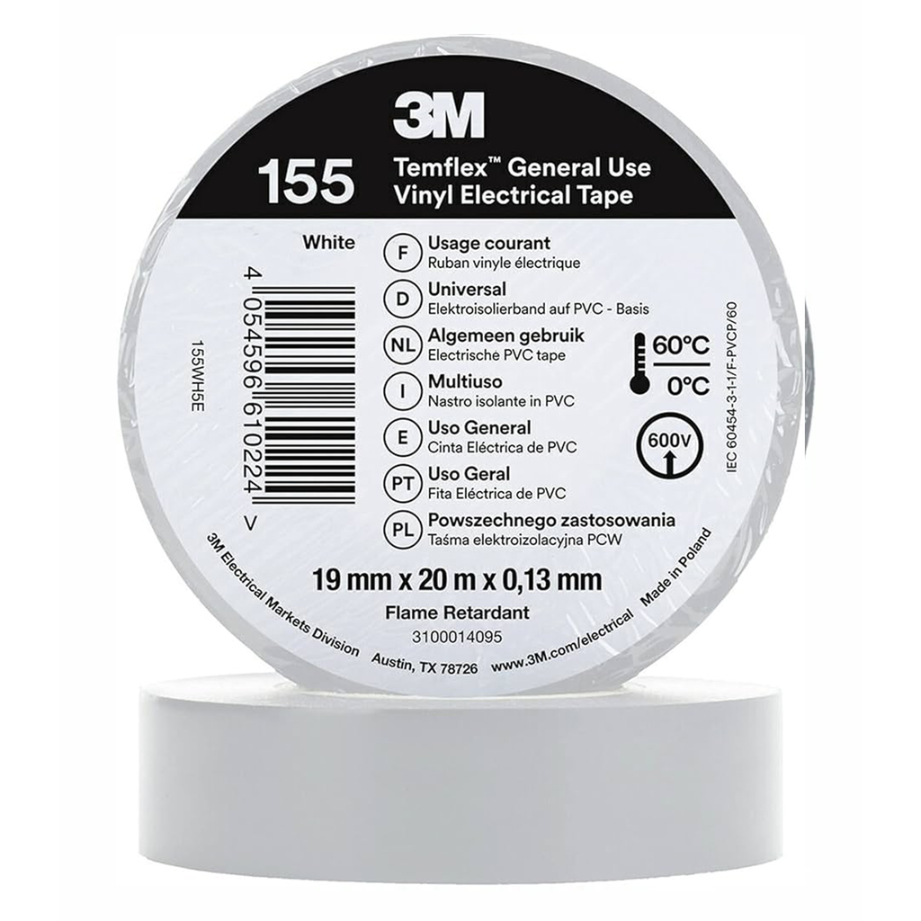 3M Temflex 155 ruban vinyle isolant blanc 0.13 19mm x 20m
