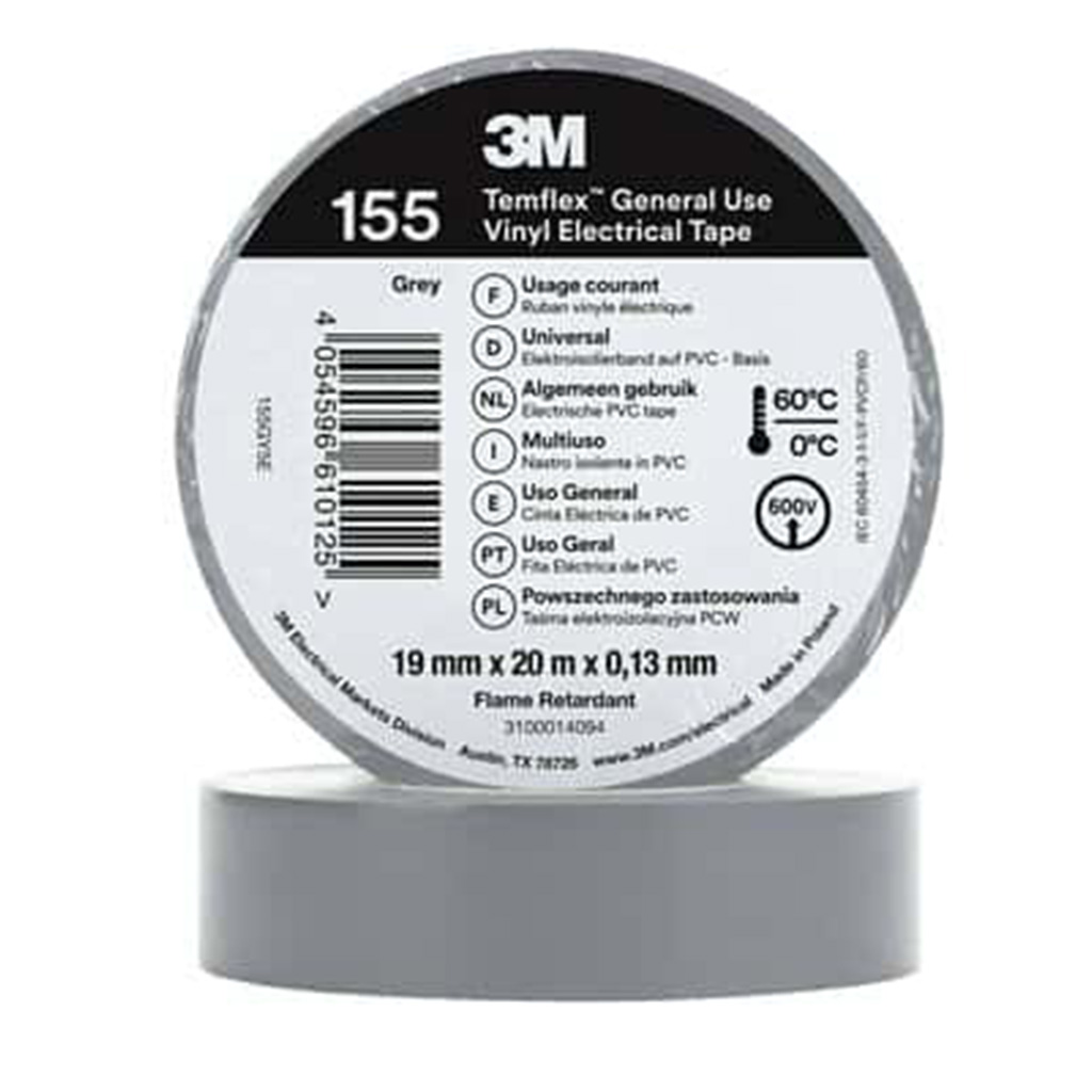 3M Temflex 155 graues isolierendes Vinylband 0.13 19mm x 20m