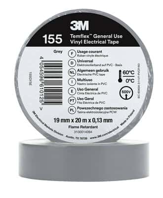 3M Temflex 155 ruban vinyle isolant gris 0.13 19mm x 20m