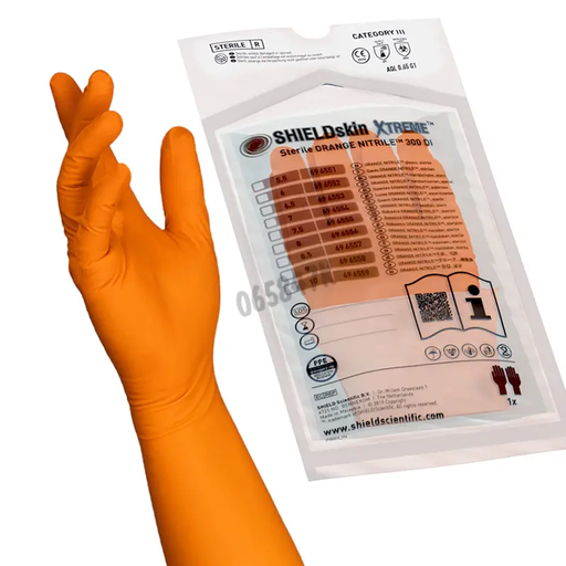 [22057] ShieldSkin 300 sterile orangefarbene Nitrilhandschuhe, Größe S/7, Box mit 40 Handschuhen