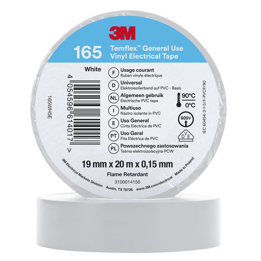 [25997] 3M Temflex 165 ruban vinyle isolant blanc 0.15 19mm x 20m