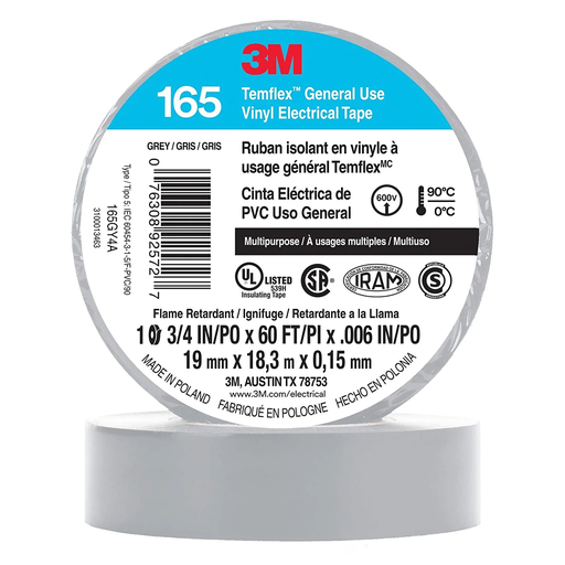 [26001] 3M Temflex 165 ruban vinyle isolant gris 0.15 19mm x 20m