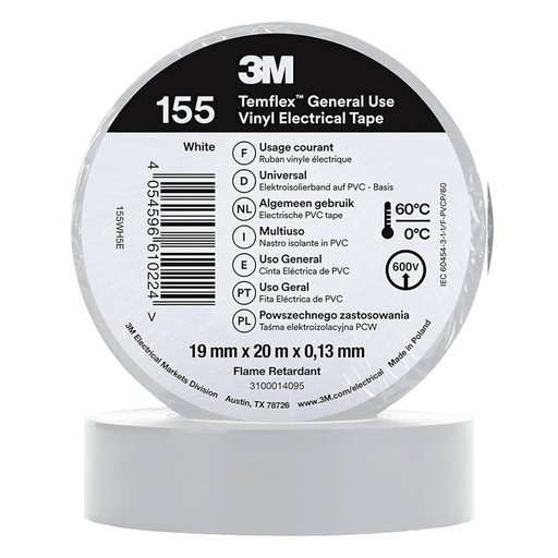 [26004] 3M Temflex 155 ruban vinyle isolant blanc 0.13 19mm x 20m