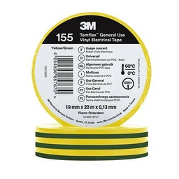 [26009] 3M Temflex 155 insulating vinyl tape yellow/green 0.13 19mm x 20m