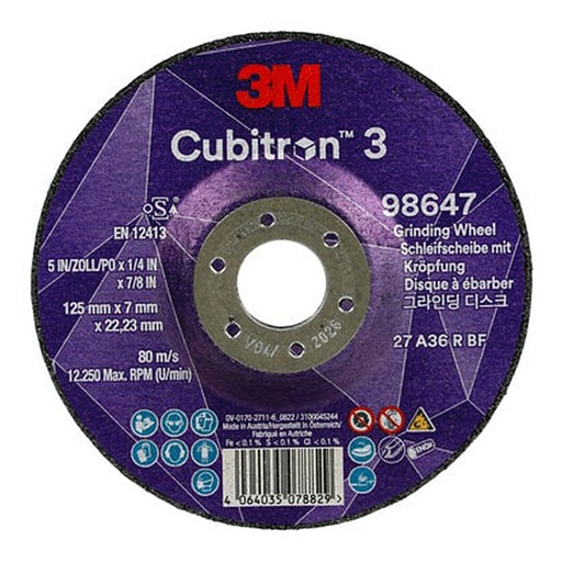 [27110] 3M DC-GW 98647 Grinding Disc Cubitron 3 A36 125 x 7mm T27